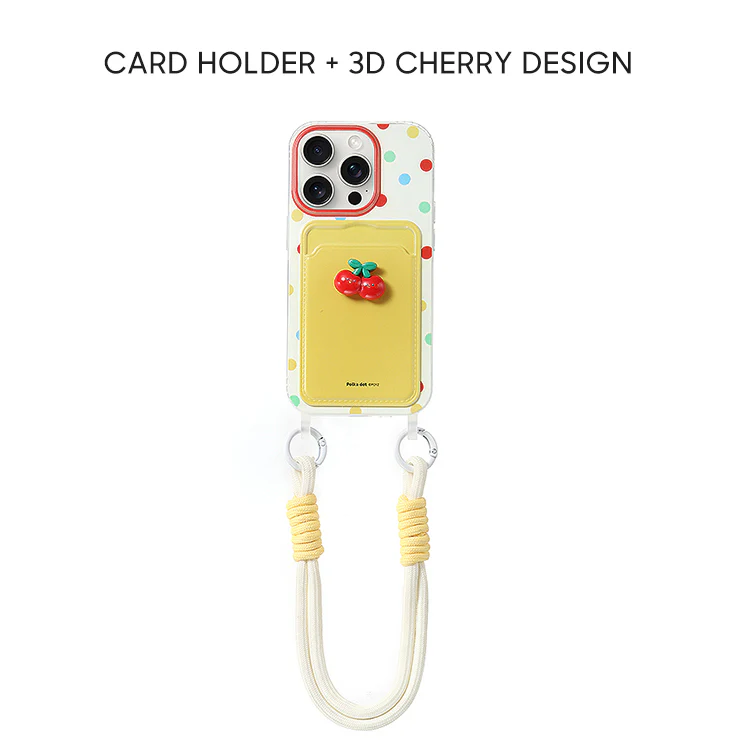 iPhone Lanyard Series | 3D Cherry Design Card Holder Phone Case - Image 3