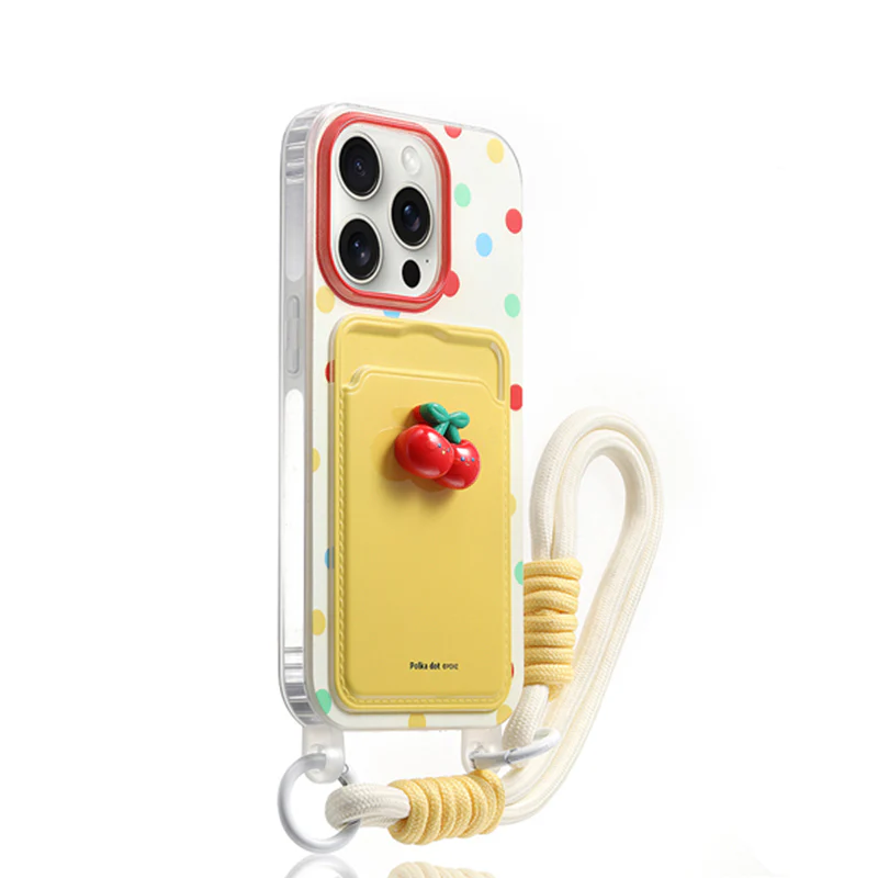 iPhone Lanyard Series | 3D Cherry Design Card Holder Phone Case - Image 6