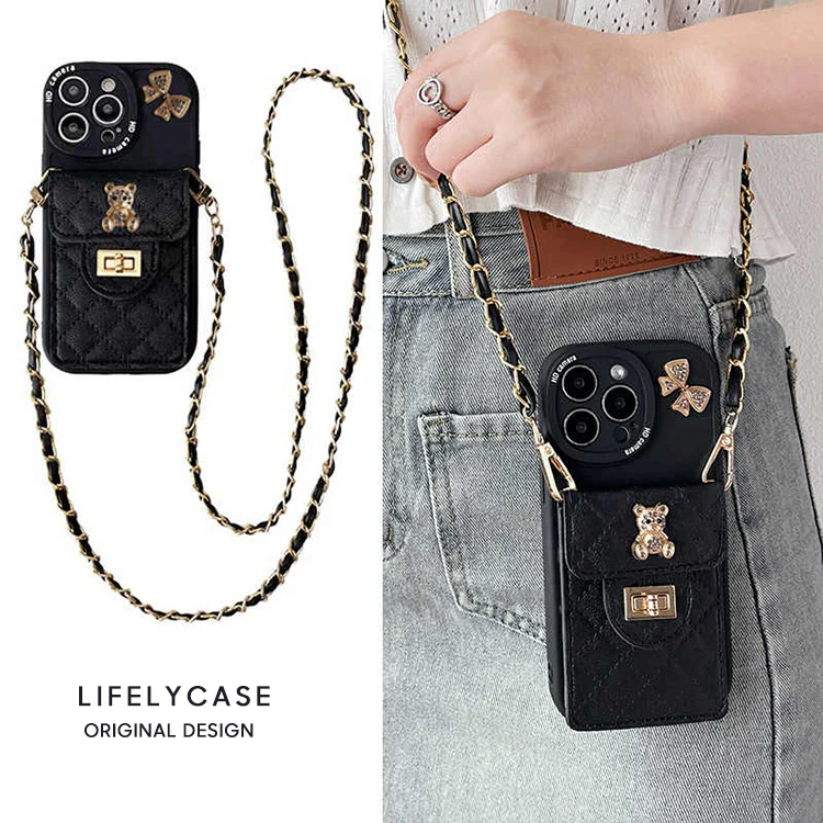 iPhone Lanyard Series | Genuine Leather Card Holder Phone Case [bear and Bow Accessories] - Image 3