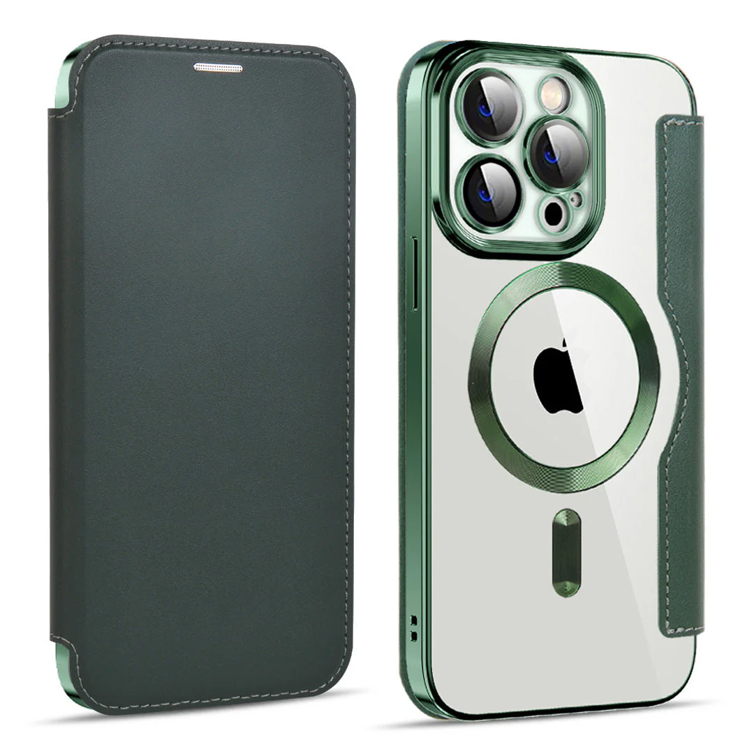 iPhone MagSafe Series | Business Type Magnetic Charging Electroplated Flip Leather Case - Image 13