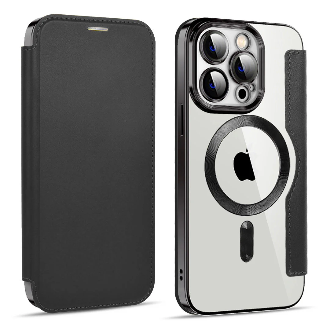 iPhone MagSafe Series | Business Type Magnetic Charging Electroplated Flip Leather Case - Image 15