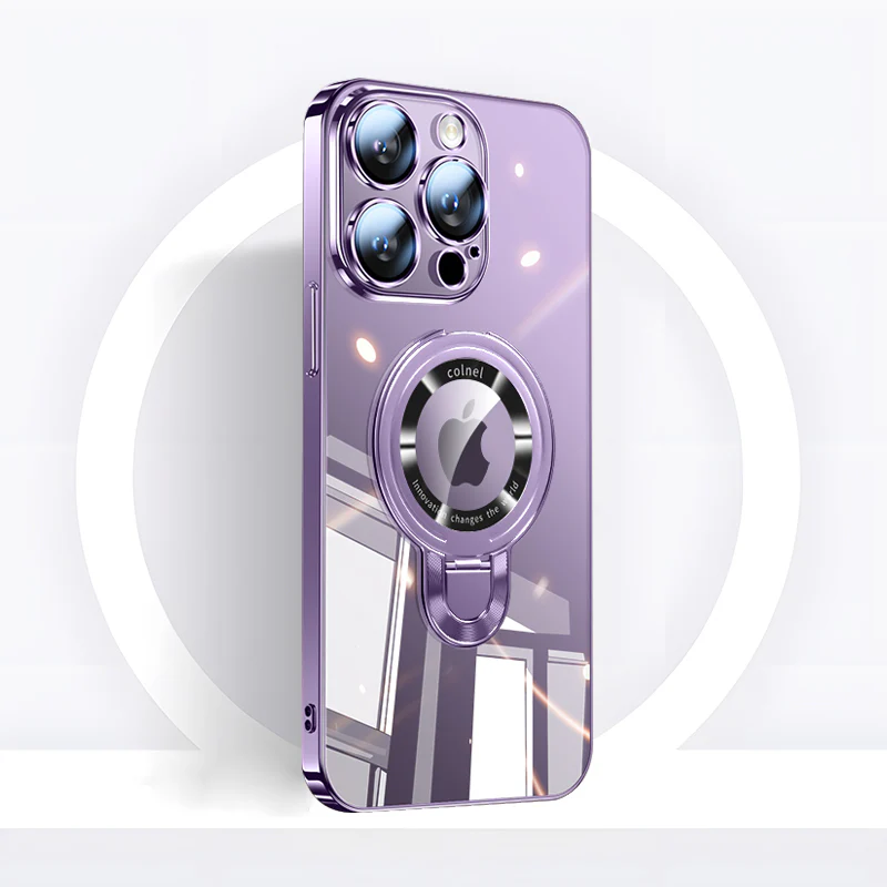 iPhone MagSafe Series | Transparent Electroplated Rotating Stand Mobile Phone Case - Image 4