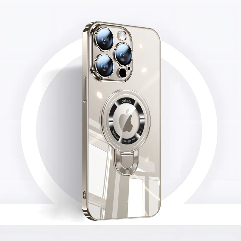 iPhone MagSafe Series | Transparent Electroplated Rotating Stand Mobile Phone Case - Image 7