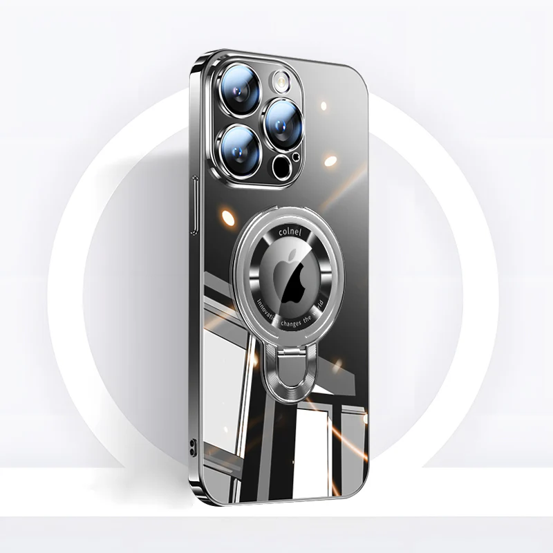 iPhone MagSafe Series | Transparent Electroplated Rotating Stand Mobile Phone Case - Image 8