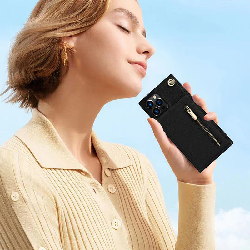 iPhone Series | Crossbody Cell Phone Leather Case with Zipper Card Holder Design - Image 3